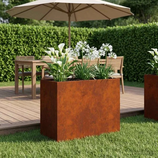 vidaXL Cache-pot de jardin Rouillé 60 x 30 x 50 cm Acier patiné