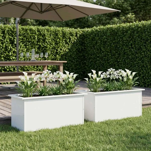 vidaXL Jardinière de jardin avec LED 2 pc Blanc 40 x 80 x 40 cm Acier