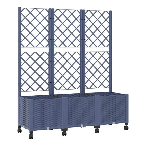 vidaXL Bac de jardin avec treillis et roues Gris Bleu PP