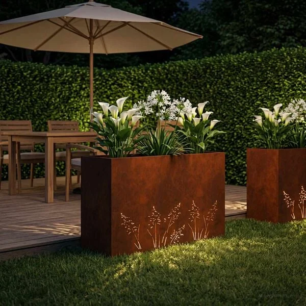vidaXL Cache-pot de jardin Rouillé 80 x 30 x 49 cm Acier patiné