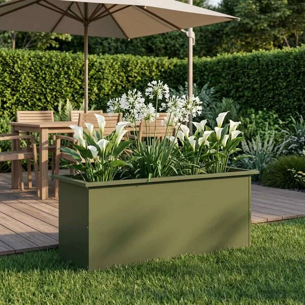 vidaXL Jardinière de jardin avec LED Vert olive 40 x 100 x 40 cm Acier