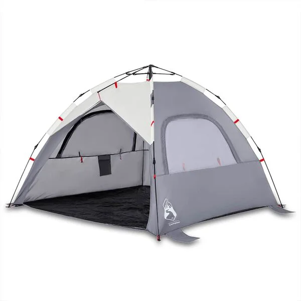 vidaXL Tente de plage 3 personnes gris libération rapide imperméable