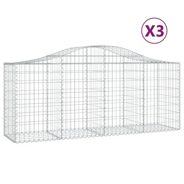 vidaXL Paniers à gabions arqués 3 pcs 200x50x80/100 cm Fer galvanisé