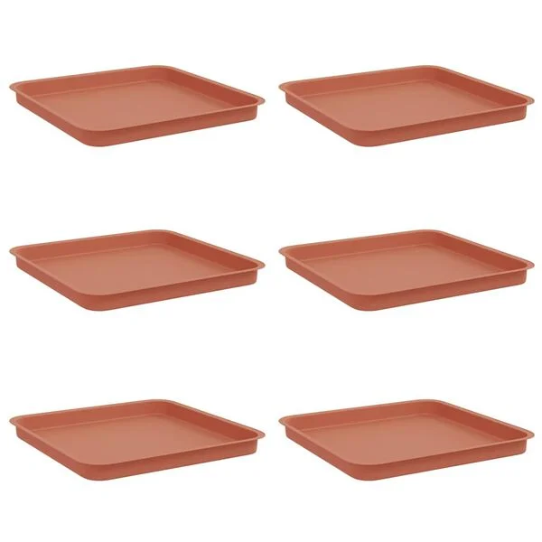 vidaXL Plateau carré à fleurs 6 pc Rouge brique 36 x 36 x 3 cm