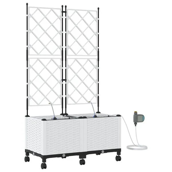 vidaXL Porte-plante de jardin avec irrigation et roues 2 pc Blanc PP