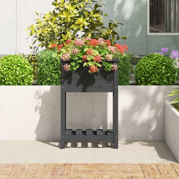 vidaXL Jardinière avec étagère Gris 54x34, 5x81 cm Bois massif de pin