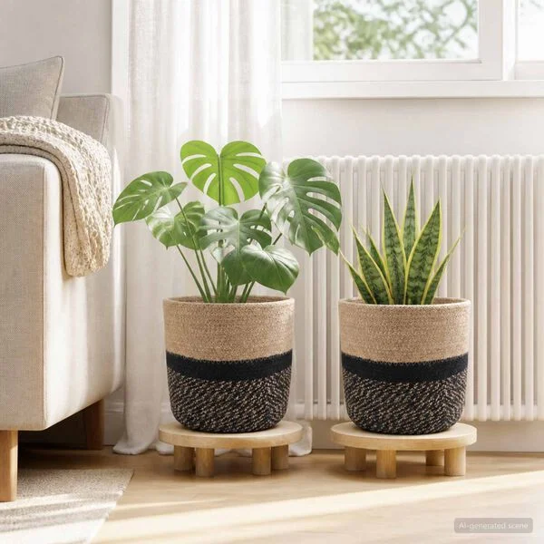 vidaXL Ensemble de Pots à Plantes 2 pc Naturel et noir Ø 21 x 21 cm