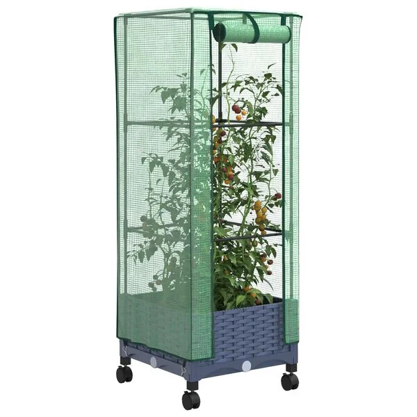 vidaXL Jardinière de jardin avec couverture de serre et roues PP