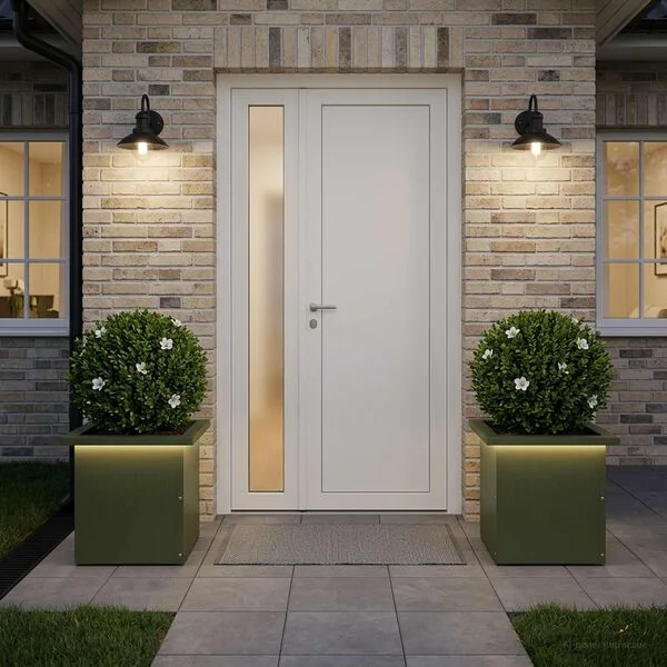 vidaXL Jardinière de jardin avec LED 2 pc Vert olive 30 x 30 x 30 cm