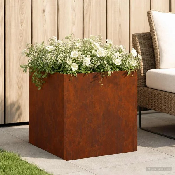 vidaXL Cache-pot de jardin Rouillé 35 x 35 x 35 cm Acier patiné