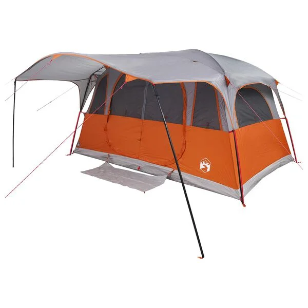 vidaXL Tente tunnel 10 personne Gris et orange Polyester et Acier