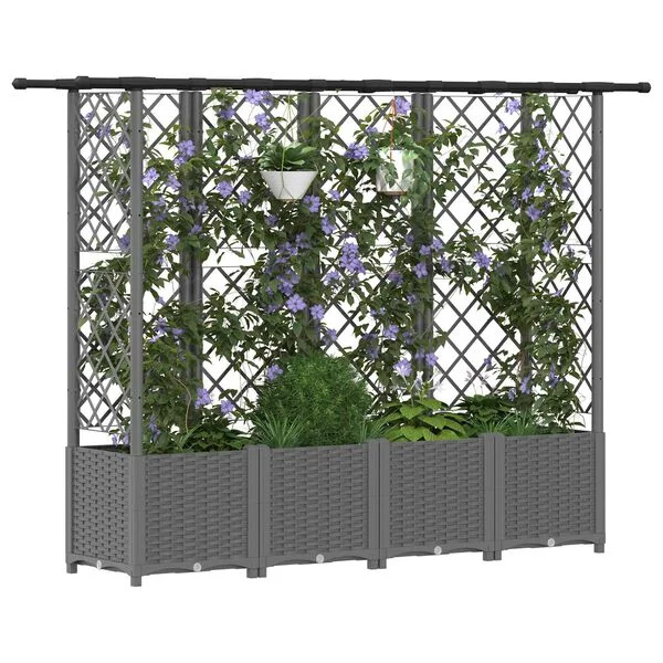 vidaXL Lit Élevé avec Treillis et Toit Gris clair 202 x 40 x 136 cm PP