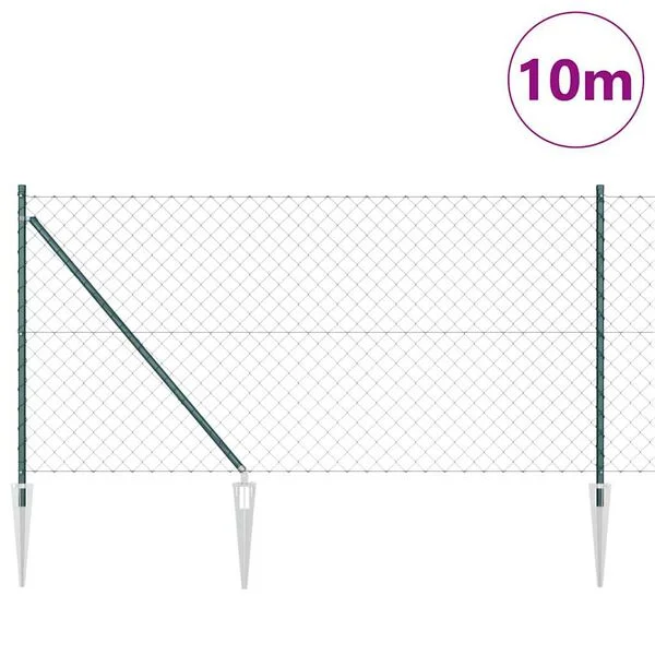 vidaXL Clôture en maillons avec pointes 10 x 1 m Vert Maille