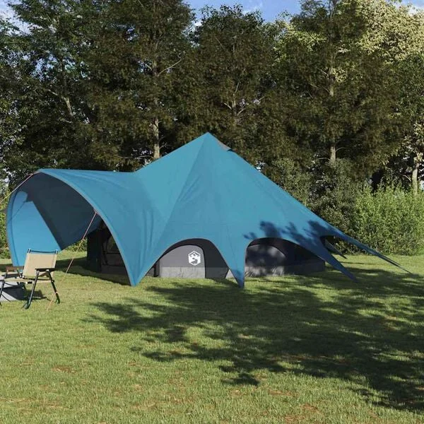 vidaXL Tente Teepee 9 personnes 9 personne Bleu et gris