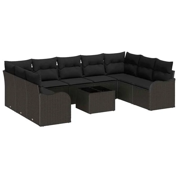 vidaXL Ensemble de canapé de jardin 10 pc Noir polyrotin