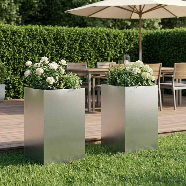 vidaXL Cache-pot de jardin 2 pc Argenté 30 x 30 x 50 cm